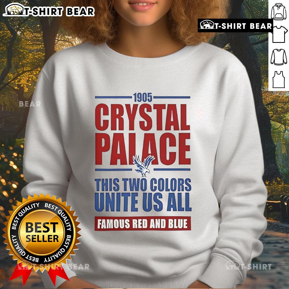 Top Crystal Palace Soccer EPL sweatshirt in iconic red and blue colors, celebrating team spirit since 1905.