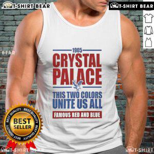 Alt Text: Top Crystal Palace Soccer EPL tank top in red and blue, celebrating team spirit since 1905.