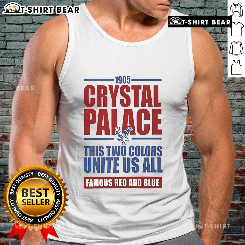 Alt Text: Top Crystal Palace Soccer EPL tank top in red and blue, celebrating team spirit since 1905.