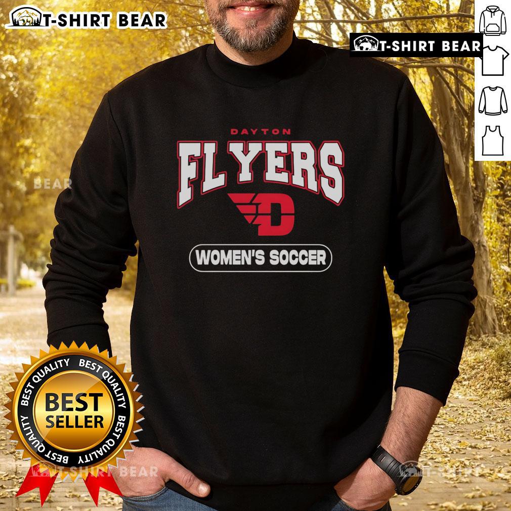 Top Dayton Flyers women's soccer logo sweatshirt in navy blue, perfect for fans and athletes supporting their team.