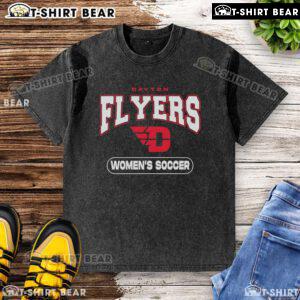 Alt Text: Top Dayton Flyers women's soccer logo on a washed t-shirt, perfect for fans of the team and comfortable casual wear.