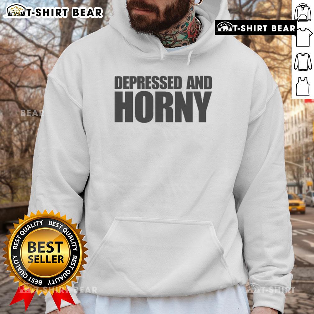 Top Depressed and Horny Hoodie featuring a unique design perfect for casual wear, blending humor and style.