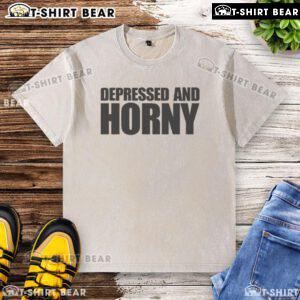 Top Depressed and Horny washed t-shirt featuring a unique graphic design, perfect for casual wear and making a statement.