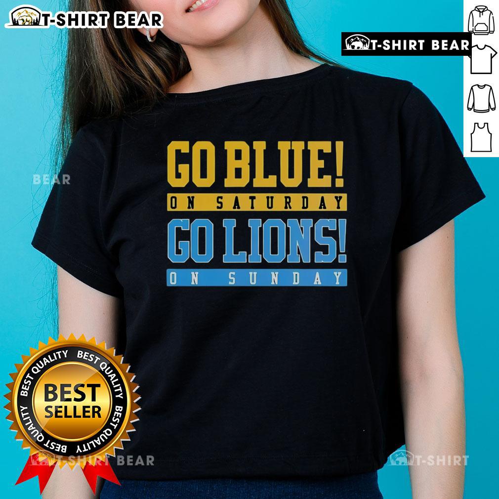 Top Detroit Lions football ladies tee in blue, perfect for game day support on Saturday and Sunday. Go Lions!