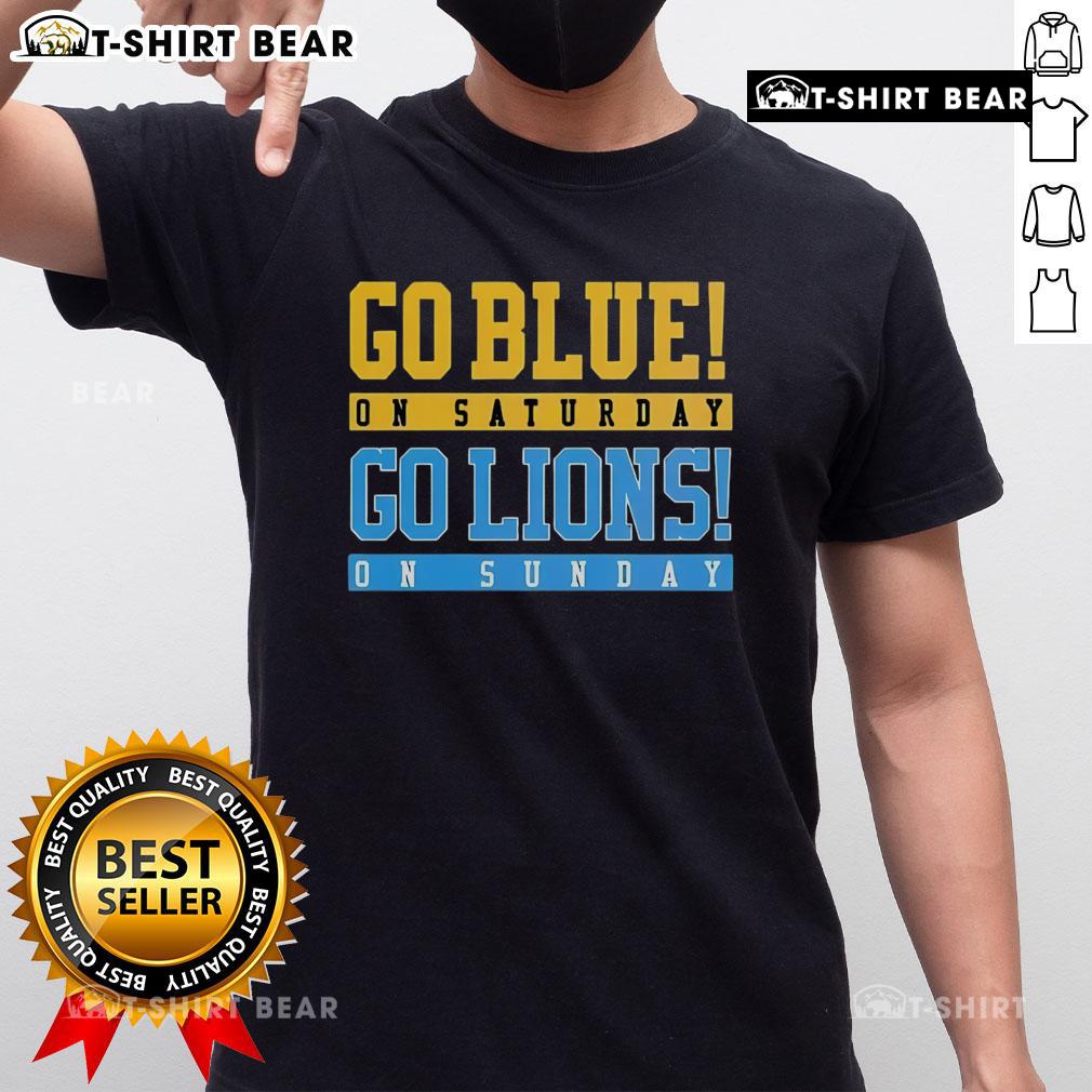 Top Detroit Lions Football 'Go Blue' T-Shirt for fans, showcasing team spirit for Saturday and Sunday games.