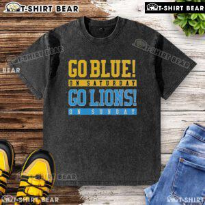 Top Detroit Lions football washed t-shirt in blue, perfect for game day on Saturday and Sunday. Go Lions!
