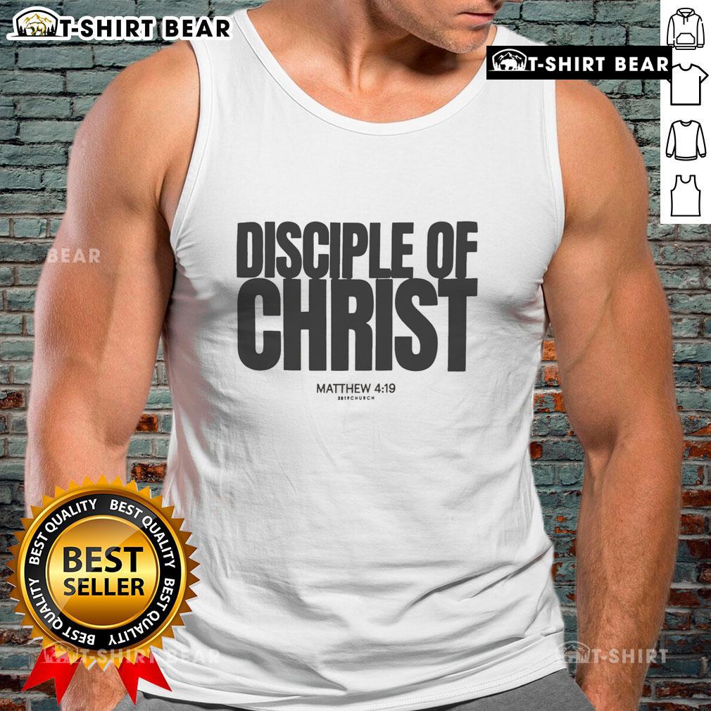 Top Disciple of Christ Matthew 4:19 tank top featuring inspirational design and scripture reference for Christian wear.