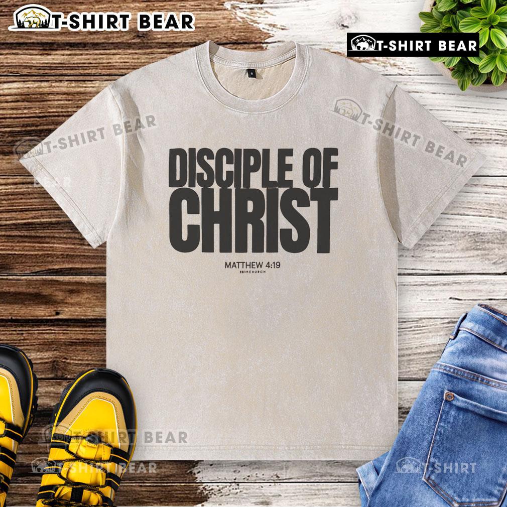 Top Disciple of Christ Matthew 4:19 washed T-shirt featuring a stylish design for faith-inspired fashion.