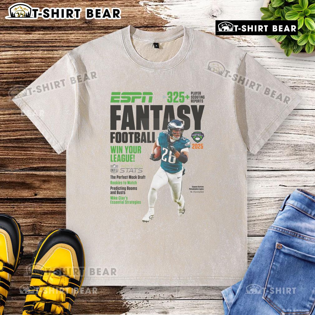 Top ESPN Fantasy Football 2025 'Win Your League' washed t-shirt design featuring bold graphics and a comfortable fit.