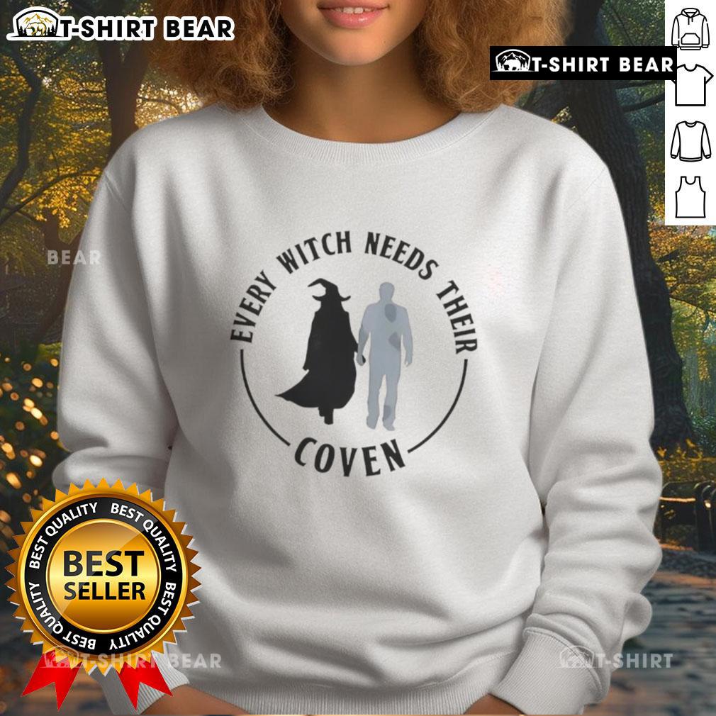Cozy 'Top Every Witch Needs Their Coven' sweatshirt in black, perfect for fall and Halloween vibes, ideal for witches.