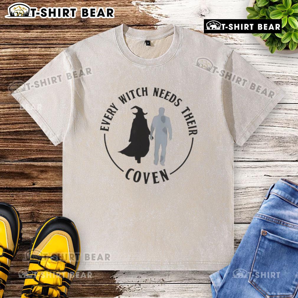 Top Every Witch Needs Their Coven Washed T-Shirt featuring a stylish witchy design perfect for Halloween enthusiasts.