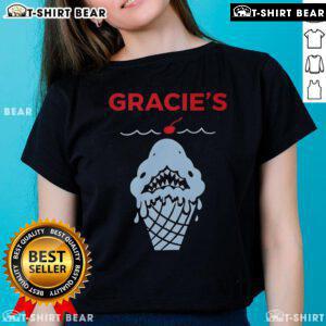 Top Gracie's Ice Cream Shark Ladies Tee featuring a playful shark graphic on a stylish women's t-shirt.