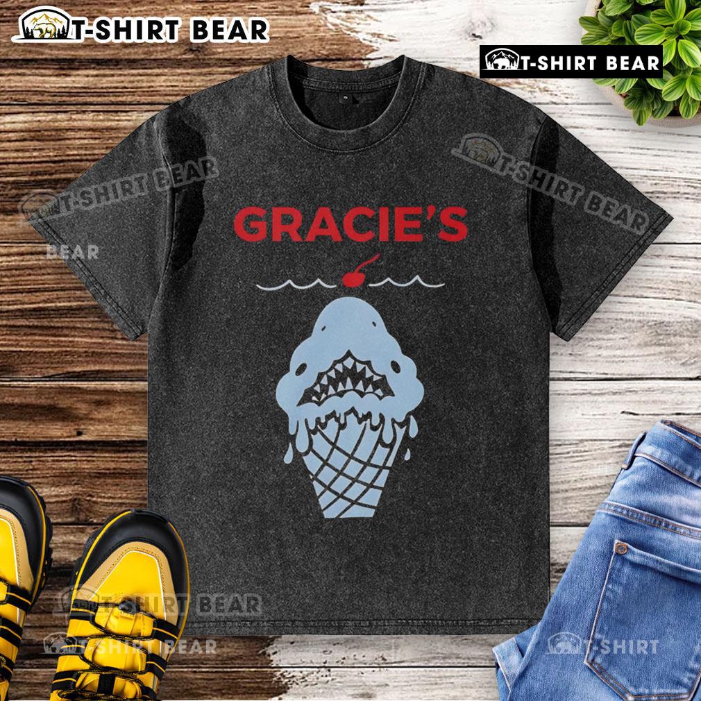 Top Gracies Ice Cream Shark Washed T-Shirt featuring a vibrant shark graphic on a soft, stylish shirt.