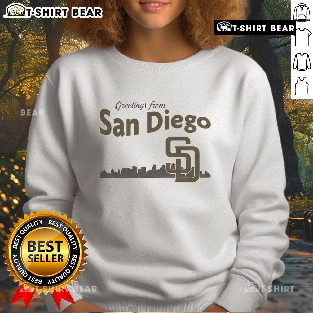 San Diego Padres skyline sweatshirt showcasing vibrant city skyline and team spirit, perfect for fans and casual wear.