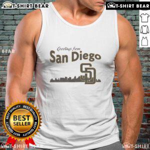 Stylish tank top featuring San Diego Padres skyline design, perfect for baseball fans and summer outings.