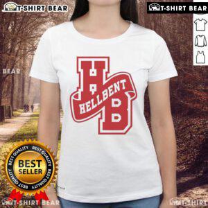 Alt Text: Stylish Top Hellbent Varsity Logo Ladies Tee featuring a bold logo design on a comfortable fit for casual wear.