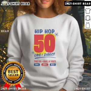 Top Hip Hop 50 Live and Direct sweatshirt from NX event on August 11, 2023, featuring vibrant design and stylish fit.