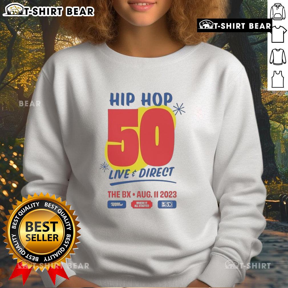 Top Hip Hop 50 Live and Direct sweatshirt from NX event on August 11, 2023, featuring vibrant design and stylish fit.