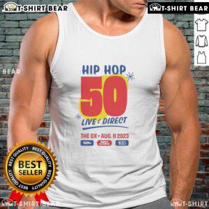 Top Hip Hop 50 Live and Direct event on Aug 11, 2023, featuring a stylish tank top design