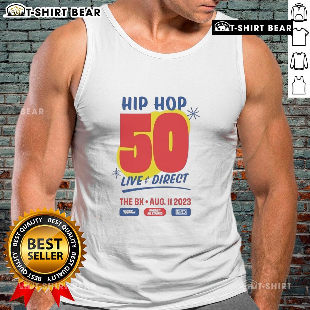 Top Hip Hop 50 Live and Direct event on Aug 11, 2023, featuring a stylish tank top design