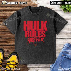 Vintage Top Hulk Hogan 'Hulk Rules Forever' washed t-shirt showcasing classic wrestling style and nostalgia.
