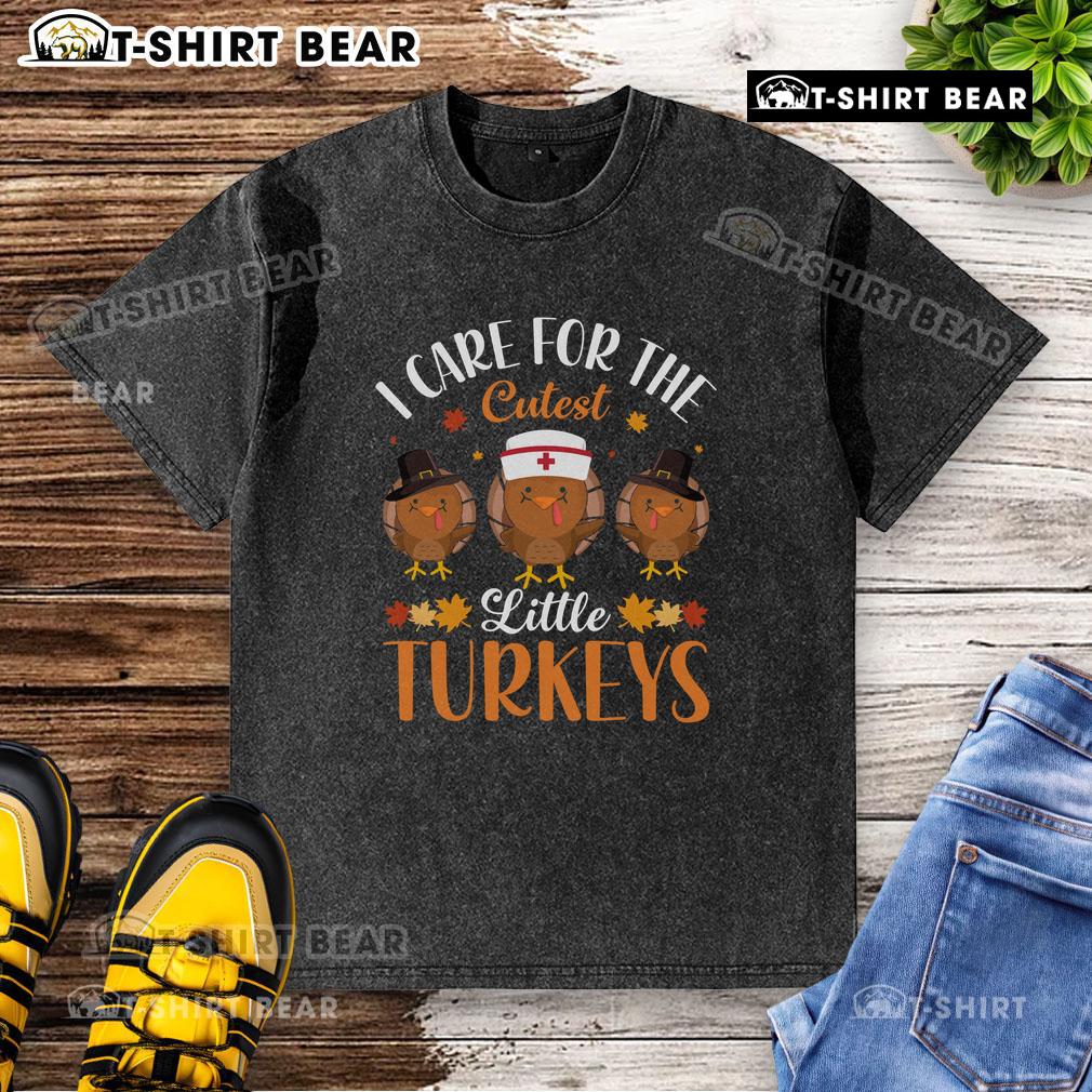 Cute Thanksgiving t-shirt featuring adorable little turkeys for kids, perfect for holiday celebrations.