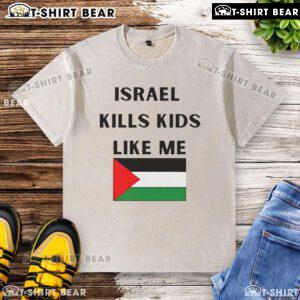 Top Israel Kills Kids Like Me washed t-shirt design featuring powerful message against violence in conflict zones.
