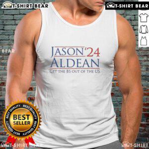 Top Jason Aldean Get The BS Out Of The US 2024 Tank Top featuring bold graphic design and patriotic colors.