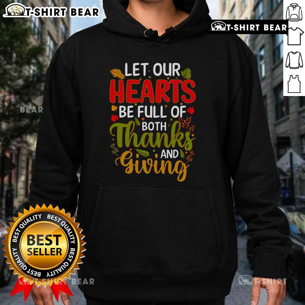 Cozy Thanksgiving hoodie with 'Let Our Hearts Be Full' design, perfect for celebrating gratitude and warmth this season.