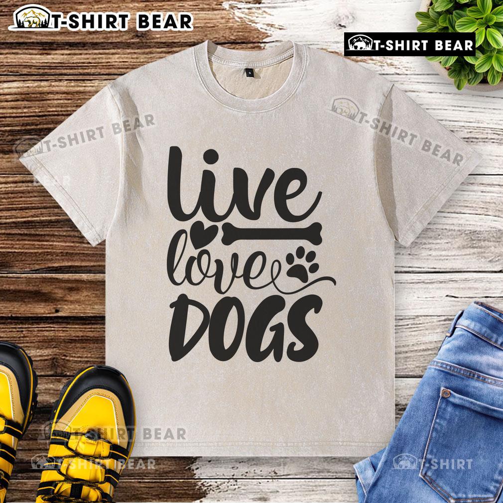 Top Live Love Dogs Washed T-Shirt featuring a playful dog graphic, perfect for pet lovers and casual wear.