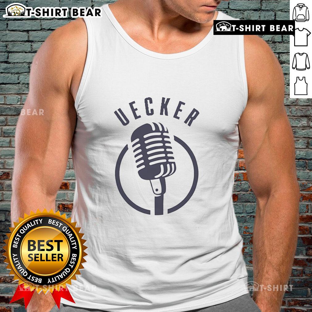 Alt Text: Bob Uecker Milwaukee Brewers tank top featuring a vintage microphone design, perfect for baseball fans and collectors.