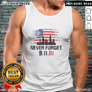 Alt Text: Top Never Forget 9.11.01 America Flag Tank Top featuring a patriotic design honoring September 11th.