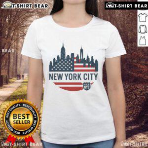 Top New York City travel souvenir flag series ladies tee featuring vibrant NYC flag design for stylish travelers.