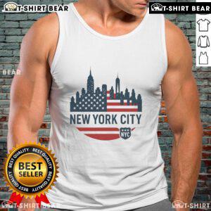 Top New York City travel souvenir flag series tank top featuring iconic NYC skyline and vibrant colors.