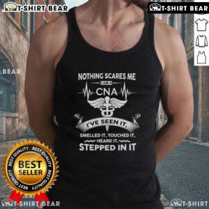 Top Nothing Scares Me I Am A CNA tank top featuring bold text, perfect for proud Certified Nursing Assistants.