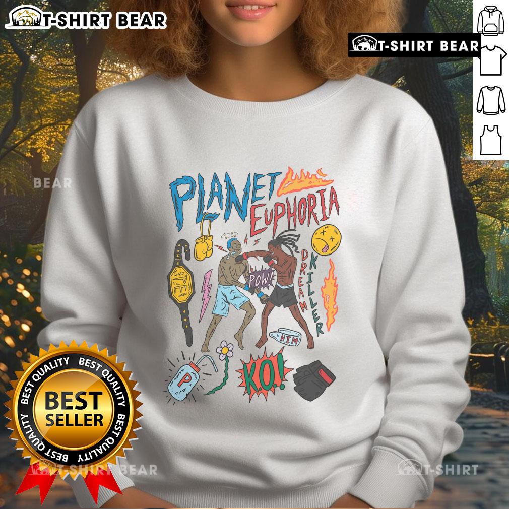 Top Planet Euphoria Dream Killer boxing match graphic sweatshirt featuring bold colors and dynamic design for stylish comfort.
