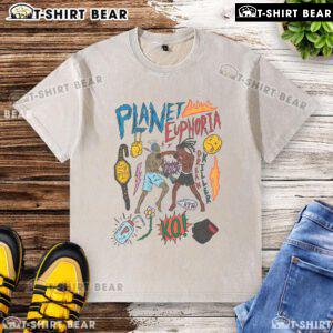 Alt Text: Top Planet Euphoria Dream Killer boxing match graphic on a stylish washed t-shirt for trendy casual wear.