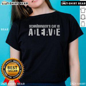 Top Schrdinger's Cat Science Ladies Tee featuring a playful cat design, perfect for science enthusiasts and cat lovers.