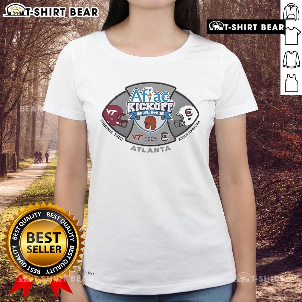 Alt Text: Ladies tee featuring the 2025 Aflac Kickoff Game logo for South Carolina Gamecocks vs Virginia Tech Hokies.