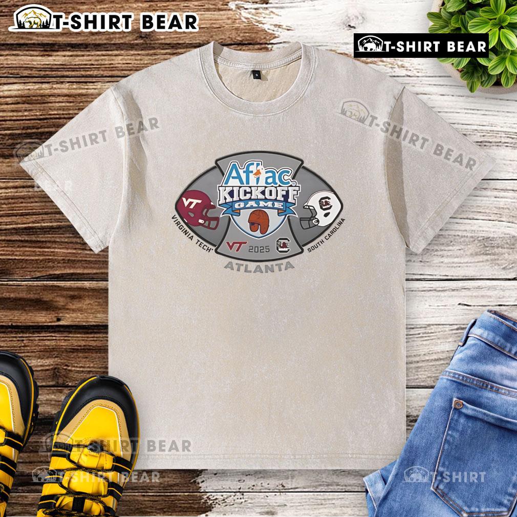 2025 Aflac Kickoff Game shirt featuring South Carolina Gamecocks vs Virginia Tech Hokies design in a washed style.