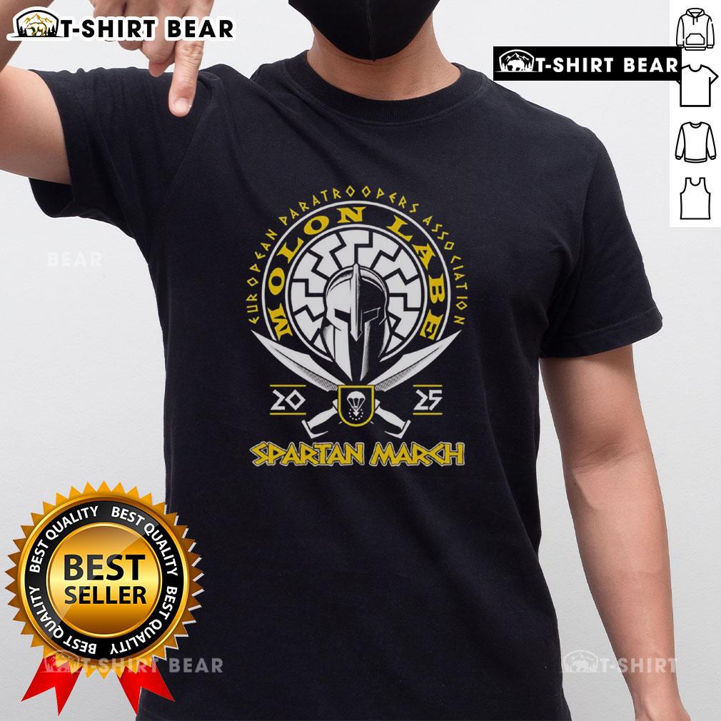 Top Spartan March European Paratroopers Association Molon Labe 2025 T-Shirt featuring bold graphics and military design elements.