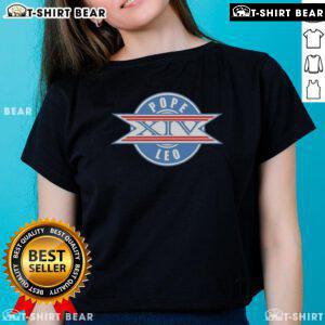 Top Super Bowl Pope XIV logo on a stylish ladies tee, perfect for game day fashion and fans.