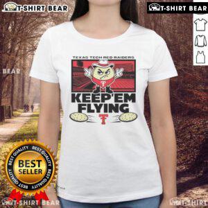 Alt Text: Top Texas Tech Red Raiders Football El Tortillo Keepem Flying Ladies Tee featuring team colors and logo.
