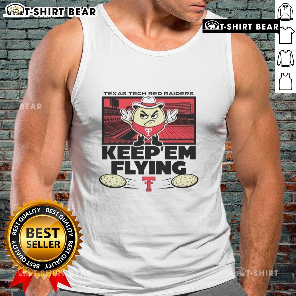 Top Texas Tech Red Raiders football El Tortillo Keepem Flying tank top featuring team colors and logo for fans.