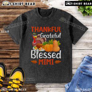Top Thankful Grateful Blessed Mimi Thanksgiving washed T-shirt design featuring festive autumn colors and cozy fabric.