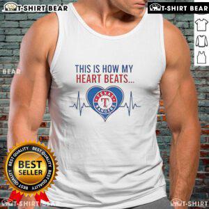 Texas Rangers tank top featuring 'This Is How My Heart Beats' design, perfect for fans and summer outings.