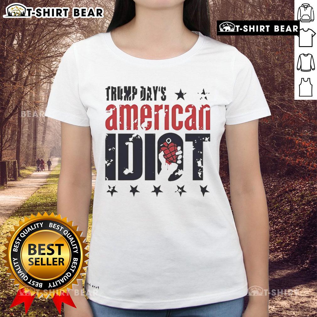 Top Trump Days American Idiot Ladies Tee featuring bold graphic design and vibrant colors for stylish and edgy fashion.