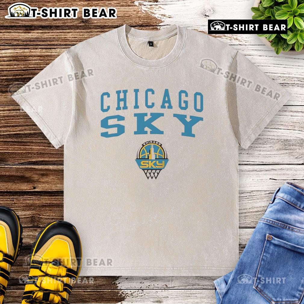 Top WNBA Chicago Sky girls logo on a washed t-shirt, perfect for fans and casual wear enthusiasts.