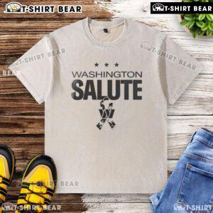 Alt Text: 2025 Military Appreciation Day logo on a washed t-shirt featuring the Washington Commanders design.