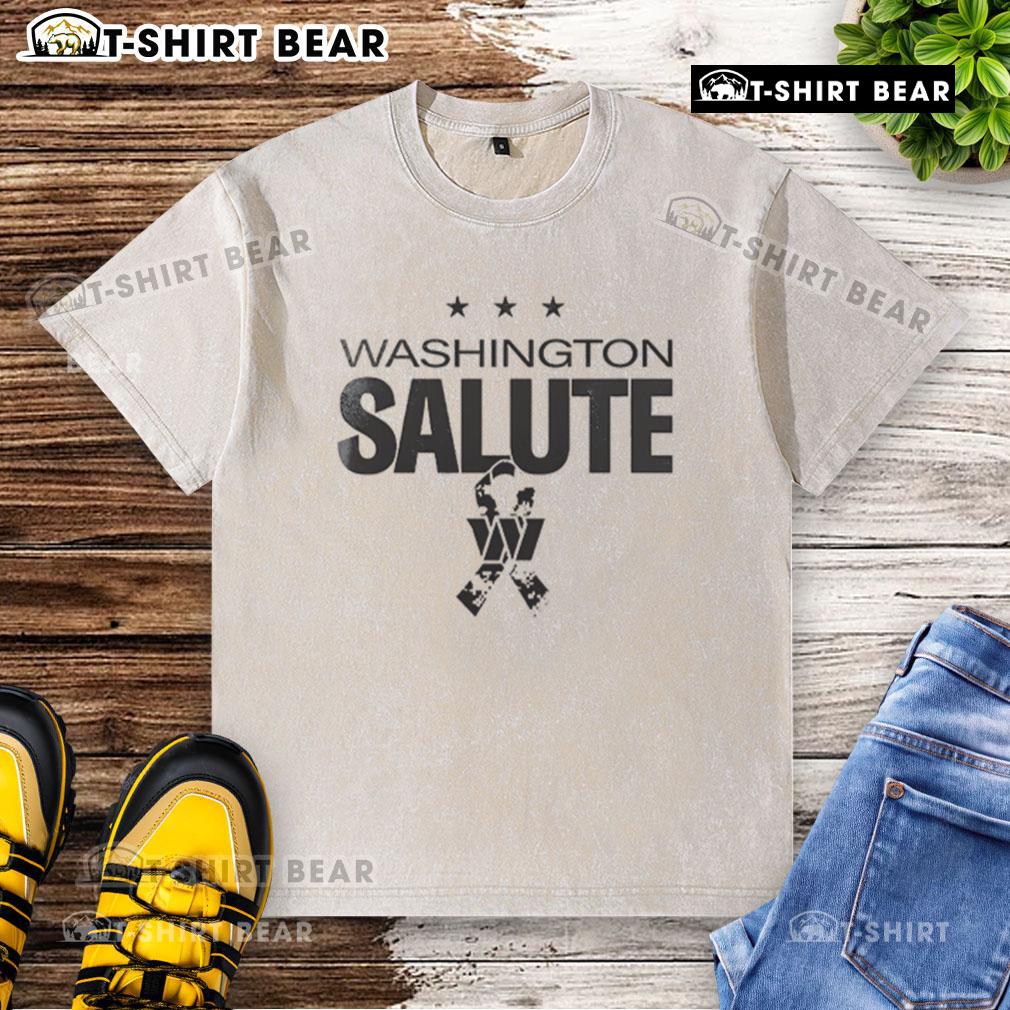 Alt Text: 2025 Military Appreciation Day logo on a washed t-shirt featuring the Washington Commanders design.